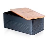 Boîte à Pain Acier Noir 33,5x18,5x12,5cm avec Planche Bois Cuisine