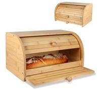 FISHTEC Boîte à pain en bambou naturel - Couvercle coulissant servant de planche à découper rainurée - Conservation optimale