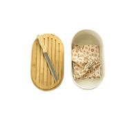 Pebbly Boîte à pain métal & bambou avec couvercle, planche et couteau à pain