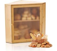 VEVOR Boîte à Pain d'Angle de Comptoir de Cuisine 2 Niveaux, Récipient de Stockage pour Pain de Style Ferme, Grande Capacité, avec Panneau de Porte Ondulé en Acrylique, Rangement Alimentaire, Naturel