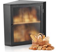 Boîte à pain d'angle VEVOR Boîte à pain double épaisseur Organiseur en bois pour le pain fait maison, boîte de rangement avec panneau de porte en acrylique ondulé, rangement du pain Stockage Noir