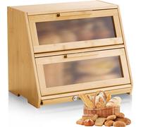 Boîte à pain double épaisseur VEVOR pour le comptoir de la cuisine Boîte à pain Organisateur de pain en bois pour le pain fait maison, boîte de rangement avec plaque de porte acrylique ondulée, conser