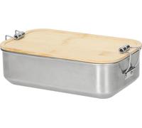 Boîte à pain en acier inoxydable 'Sagano' 1000 ml - Boîte à lunch adulte & enfant avec couvercle en bambou & anneau en silicone - Argenté