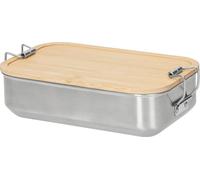 Boîte à pain en acier inoxydable 'Sagano' 650 ml - Boîte à lunch adulte & enfant avec couvercle en bambou & anneau en silicone - Argenté
