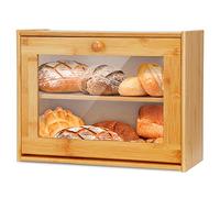 Boîte à pain en bambou double couche avec fenêtre transparente, grande capacité - Boîte de rangement pour comptoir de cuisine pour pain, pâtisseries et pâtisseries - Organiseur facile à monter