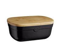 Emile Henry Boîte à pain pour conservation noir satiné Truffe avec planche en bois - Exclusivité Tom Press