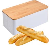 Boîte à Pain Grande Capacité avec Couvercle en Bambou 33 x 18 x 13.5 cm blanc Vendos85