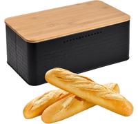 Boîte à Pain Grande Capacité avec Couvercle en Bambou 33 x 18 x 13.5 cm noir Vendos85