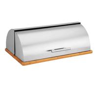 Maestro MR-1672S, Boîte à Pain, Couvercle Coulissant, Récipient de Rangement pour Garder Le Pain et Les Petits Pains Frais Plus Longtemps, Design Élégant, Acier Inoxydable, Bois, Bread Box
