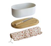 Pebbly - Boite A Pain 4 en 1 en Acier, et Bambou, Couleur Creme