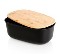 Boîte à Pain Noire 39x23,5x15,5cm avec Couvercle Planche Bois Panier