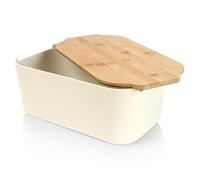 Vilde Porte-pain avec table en bois couleur crème, panier à pain, boîte à pain, boîte à pain, boîte à pain, 33 x 18,5 x 12 cm