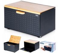 Vilde - Boîte à pain - Boîte à pain - Boîte à pain en métal et bois avec double couvercle - Boîte à pain - Noir - 35,5 x 22 x 20,5 cm