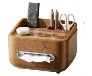 Boîte à papier texturé en bois avec support de téléphone à large ouverture (B)