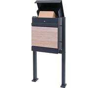 Boîte aux lettres avec pied HWC-K41 métal galvanisé anthracite aspect bois