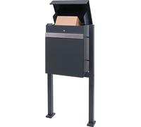 Boîte à paquets avec pied HWC-K41, boîte à paquets Poste à paquets Boîte à lettres sur pied, métal ~ galvanisé anthracite-acier inoxydable