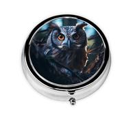 Boîte à pharmacie ronde imprimée avec 3 compartiments pour rangement de médicaments portable Motif yeux de chouette