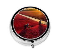 Boîte à pharmacie ronde imprimée lycopène avec 3 compartiments pour le stockage portable des médicaments