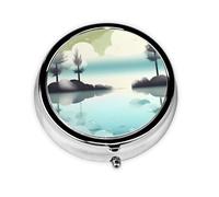 Boîte à pharmacie ronde imprimée Tranquil Lakes avec 3 compartiments pour le rangement portable des médicaments