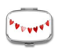 Boîte à pilules à 2 compartiments en forme de cœur rouge à l'aquarelle avec ficelle - Organiseur de voyage pour sac à main