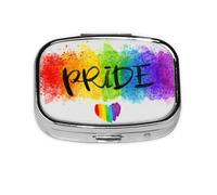 Boîte à pilules à 2 compartiments, motif aquarelle coloré, motif cœur arc-en-ciel LGBT Gay Pride, organiseur portable