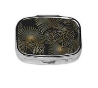 Boîte à pilules à 2 compartiments, motif feuilles de palmier tropicales dorées, style jungle exotique, organiseur portable