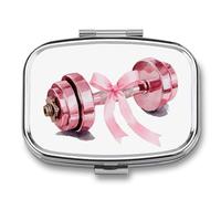 Boîte à pilules à 2 compartiments pour sac à main - Motif haltère et ruban - Rose aquarelle