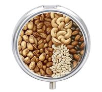 Boîte à pilules à 3 compartiments avec différents motifs de noix, organiseur de médicaments de voyage, organiseur de vitamines portable avec miroir, petit pilulier pour sac à main et poche, joli