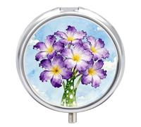 Boîte à pilules à 3 compartiments en métal avec motif de fleurs tropicales, pour vitamines, médicaments, huile de poisson et compléments alimentaires