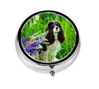 Boîte à pilules à 3 compartiments, motif Cavalier King Charles Spaniel, motif fleurs de lupin, organiseur portable