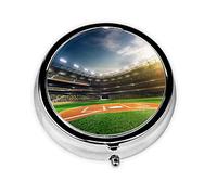 Boîte à pilules à 3 compartiments pour poche ou portefeuille, motif champs de baseball, organisateur décoratif en métal pour vitamines, cadeaux uniques