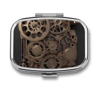 Boîte à pilules à engrenages mécaniques steampunk avec 2 compartiments - Organiseur de médicaments portable en métal pour sac à main et voyage - Pilulier compact et suppléments d'huile de poisson et