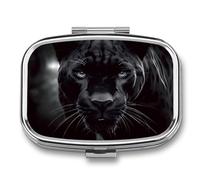 Boîte à pilules Animal Panther avec 2 compartiments - Organiseur de médicaments portable en métal pour sac à main et voyage - Pilulier compact et suppléments d'huile de poisson et vitamines