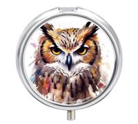Boîte à pilules aquarelle avec tête de hibou - 3 compartiments - Étanche - Pour poche ou sac à main - Mini pilulier portable - Porte-vitamines