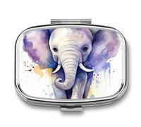 Boîte à pilules aquarelle en forme d'éléphant mignon, 2 compartiments, pilulier portable pour poche ou sac à main, organiseur décoratif en métal pour médicaments et vitamines