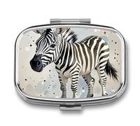 Boîte à pilules aquarelle zèbre mignonne à 2 compartiments étanche avec miroir carré en métal - Boîte à médicaments portable pour poche et sac à main de voyage