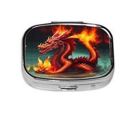 Boîte à pilules carrée Dragon King in Fire - Mini pilulier portable - Boîte de rangement pour vitamines et médicaments (pilulier à 2 compartiments)