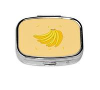 Boîte à pilules carrée en forme de banane avec motif imprimé complet - Étui de voyage portable en métal pour vitamines et médicaments, 5,6 x 4,1 x 1,8 cm.