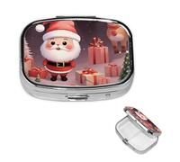 Boîte à pilules carrée en métal à 2 compartiments pour les vacances de Noël - Joli pilulier de voyage portable pour médicaments et vitamines - Cadeau unique pour homme et femme
