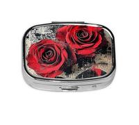 Boîte à pilules carrée en métal avec 2 compartiments pour la Saint Valentin Motif roses