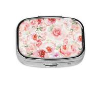 Boîte à pilules carrée en métal avec imprimé rose pâle délavé - Transportez vos médicaments avec style (rectangulaire)