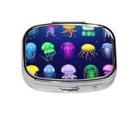 Boîte à pilules carrée en métal avec motif méduses et océans - Transportez vos médicaments avec style (rectangulaire)