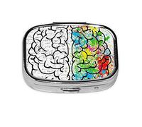 Boîte à pilules carrée (image géométrique du cerveau avec science) avec 2 compartiments - Petit pilulier portable - Conteneurs de vitamines - Essentiels de voyage - 5,5 x 4 x 1,8 cm