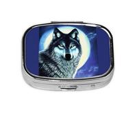 Boîte à pilules carrée Wolf Under Moon légère et portable, avec 2 inserts en plastique, convient pour le transport dans les poches ou les portefeuilles.