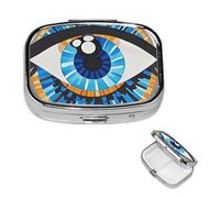 Boîte à pilules contre le mauvais œil avec miroir - 2 compartiments décoratifs pour sac à main ou poche - Petit pilulier carré en métal - Pour médicaments et vitamines - Cadeau de voyage