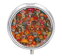 Boîte à pilules d'art populaire mexicain, 3 compartiments, petite boîte à pilules ronde, résistante à l'humidité, portable pour les voyages, les vitamines, les compléments d'huile de poisson