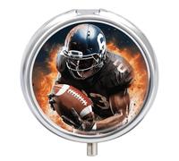 Boîte à pilules de football américain cool - 3 compartiments - Petit pilulier rond - En métal - Pour sac à main
