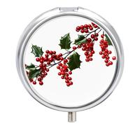 Boîte à pilules de houx à 3 compartiments étanche avec miroir rond en métal pour poche et sac à main de voyage