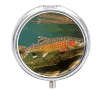 Boîte à pilules de pêche à la mouche Brook Trout, 3 compartiments, étanche, organiseur de pilules de voyage pour poche ou sac à main, mini pilulier portable pour médicaments, vitamines, pilules