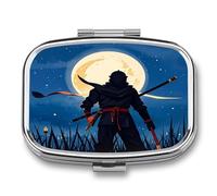 Boîte à pilules de style aquarelle Ninja à 2 compartiments - Organiseur de médicaments carré en métal - Petit étui hebdomadaire avec miroir - Porte-vitamines élégant pour sac à main, poche de voyage